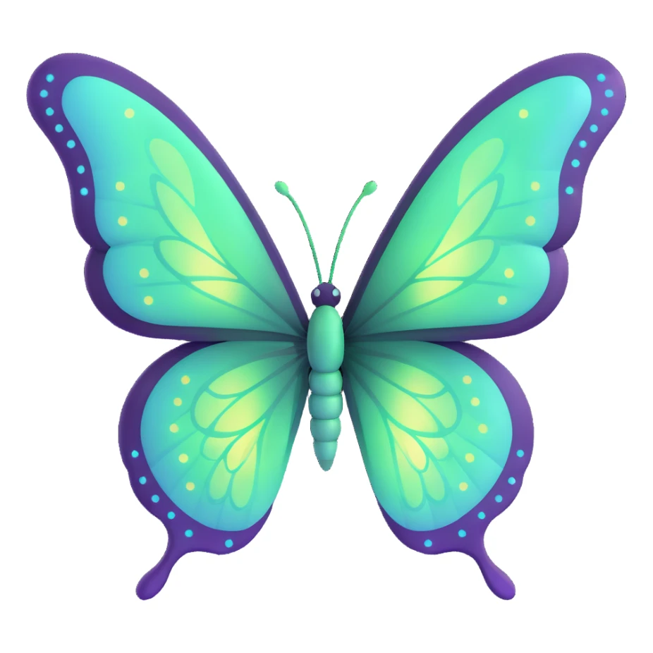 magical butterfly with large symmetrical wings in vibrant green #c0ff53, glowing highlights, dreamy aura, surrounded by sparkling magical particles, floating, transparent background, 3D cartoon digital fantasy art style sticker