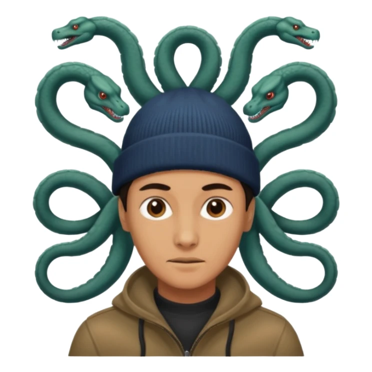 a person with multiple heads like a hydra, wearing beanies sticker