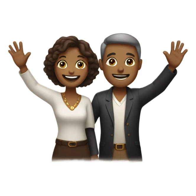 happy brown wonam and man hands up sticker