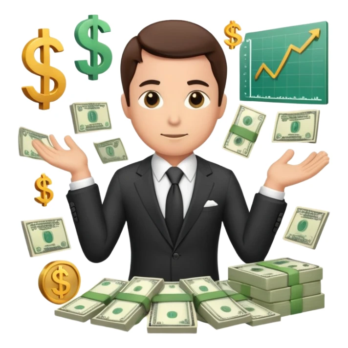 Professional financial expert with suit, tie, charts and money symbols sticker