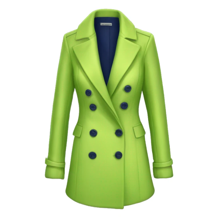 Realistic isolated open navy blue fashion Peacoat with lime green low cut silk blouse underneath.  sticker
