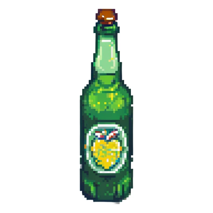 green beer bottle with a label pixel art style sticker