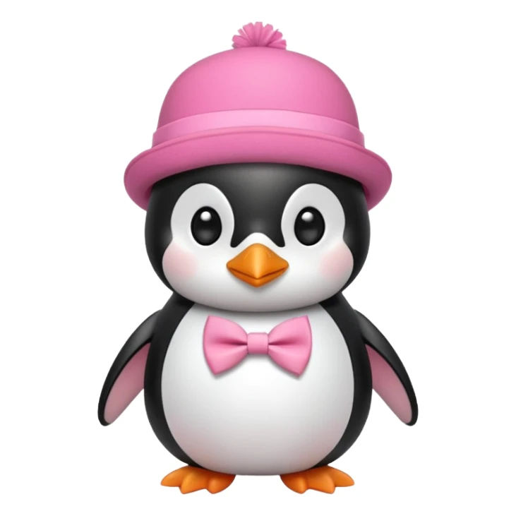 Pink cute Penguin wear cute bow tie in its hat sticker