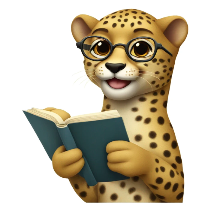 Happy Cheetah with glasses drinking tea and a book sticker
