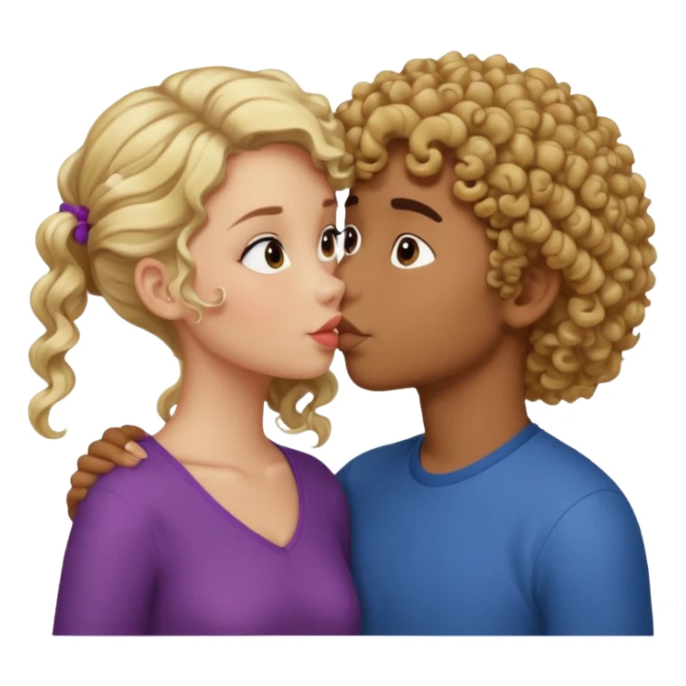 chica rubia media morena, besando a chico moreno con rulos sticker
