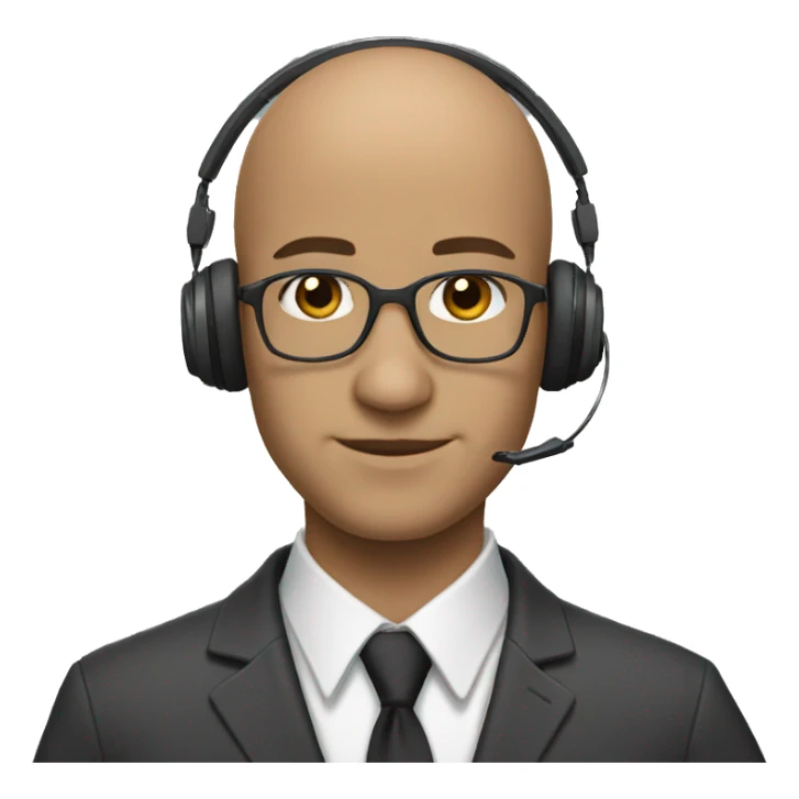 Light skinned bald Teacher wearing headphones and tie sticker