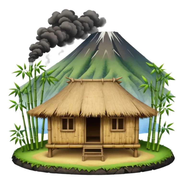 bamboo hut front of the volcano sticker
