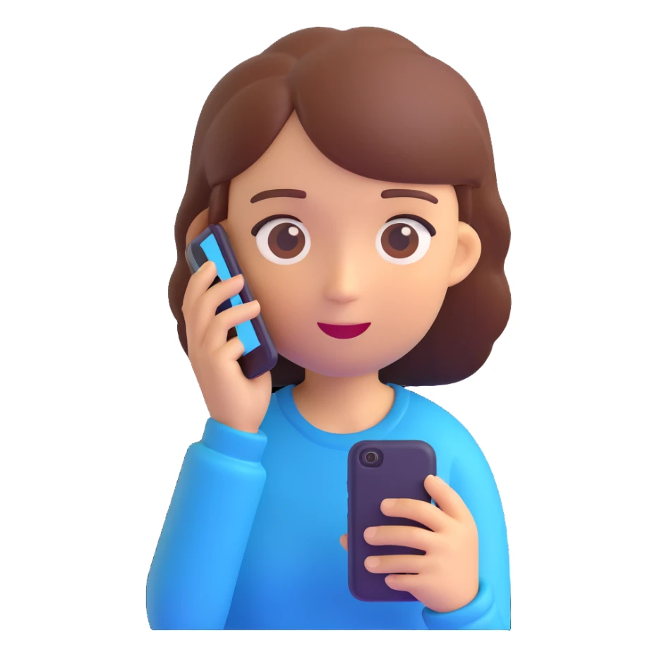 girl looking at mobile phone, 3D emoji style sticker
