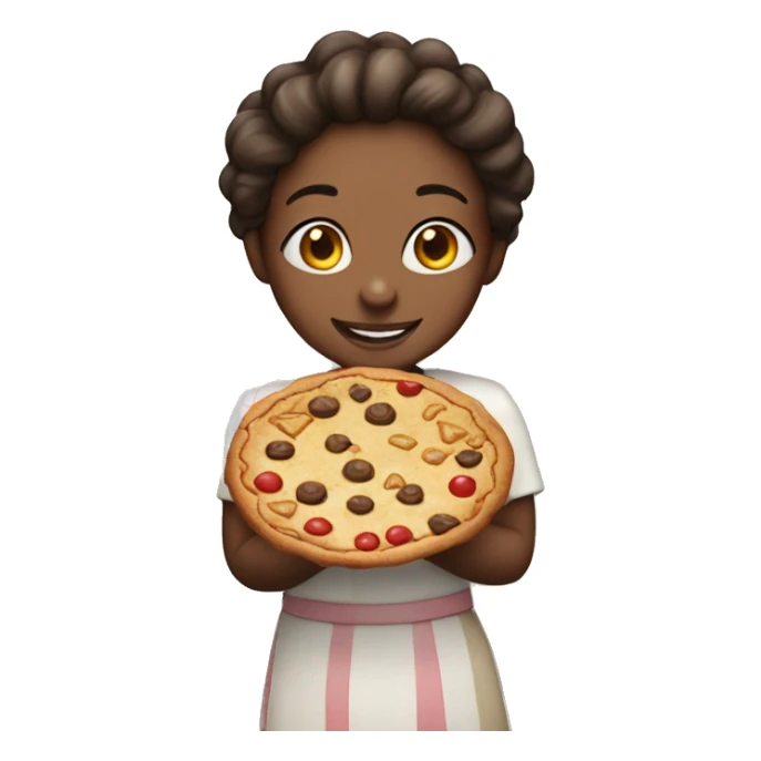 girl holding cookie pizza with joy sticker