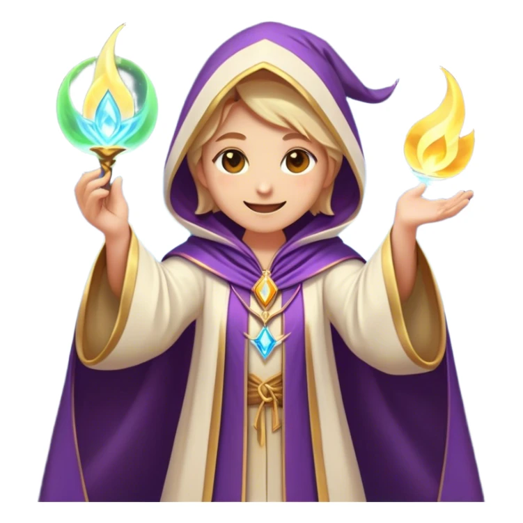 Clash of Clans aesthetic Cheerful Mage Portrait Emoji, With a bright, joyful expression and an aura of radiant magic, showcasing a stylish, robed figure with flowing garments and sparkling eyes in natural skin tone that convey boundless curiosity, Simplified yet expressive features, highly detailed, glowing with a soft, luminous mystical light, high shine, upbeat and wise, stylized with an air of fantastical wizardry, soft glowing outline, capturing the essence of a cheerful mage ready to cast spells of wonder on legendary quests! sticker