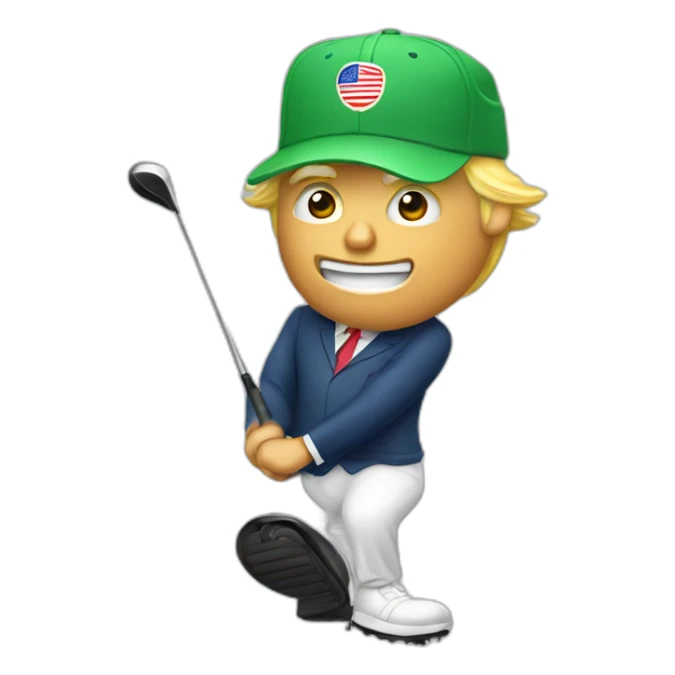 Donald trump swinging a golf with hat sticker