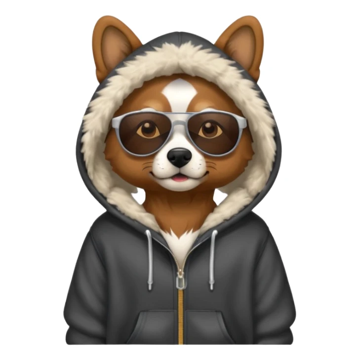 A dog wearing a hoodie with sunglasses  sticker