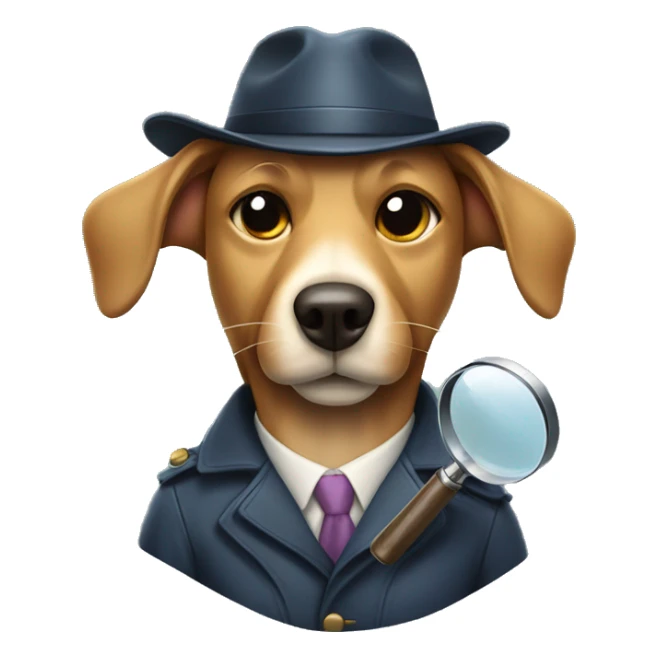 dog detective holding a magnifying glass with his mouth sticker