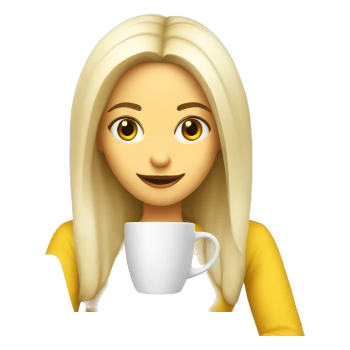 a girl who is a software engineer with white to yellow skin, she grab a coffee in front of a laptop sticker
