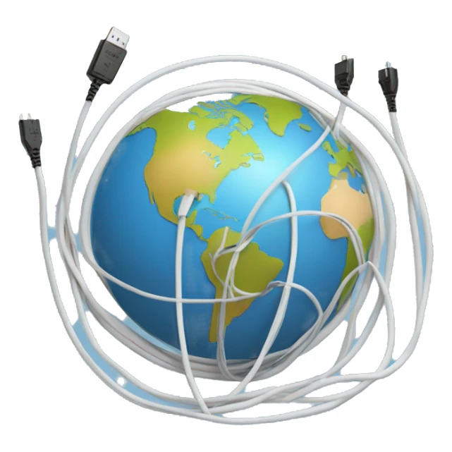 A series of connected cables around a globe sticker