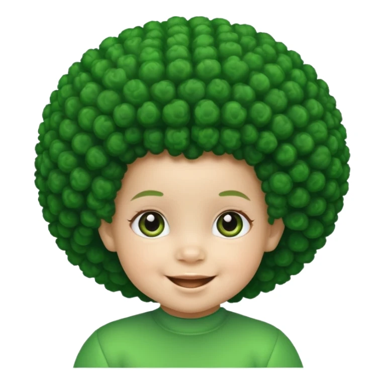 a smiling baby with bright green skin and  a big afro sticker