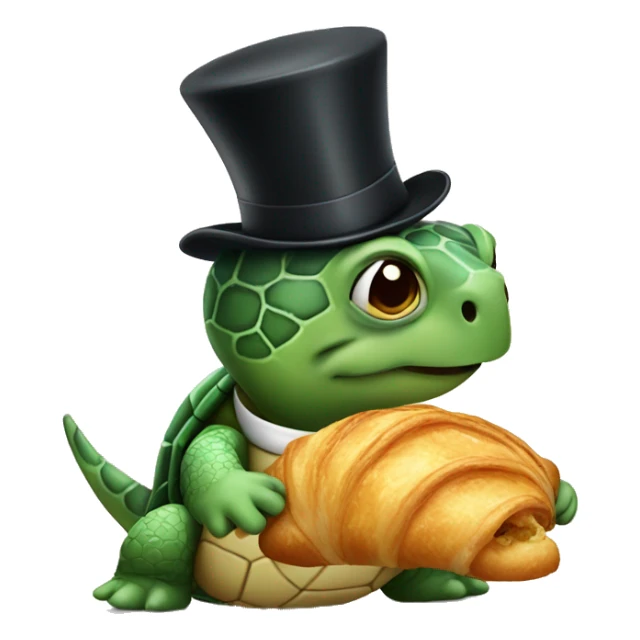 A turtle eating croissant wearing a top hat  sticker