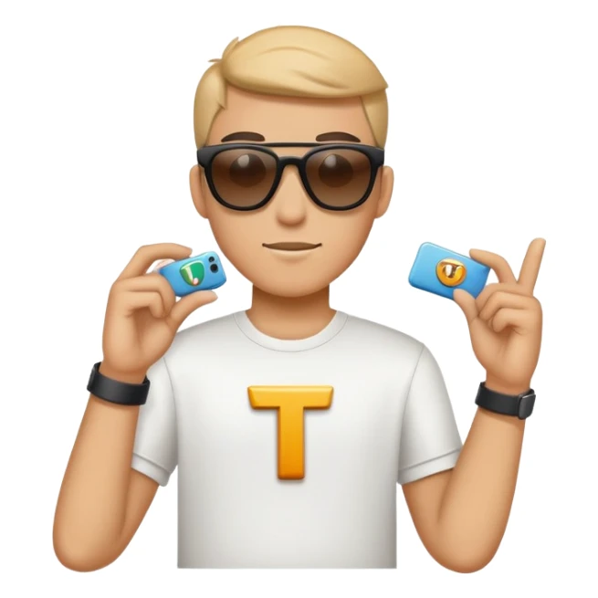 Cool gaming character with sunglasses and letter T sticker