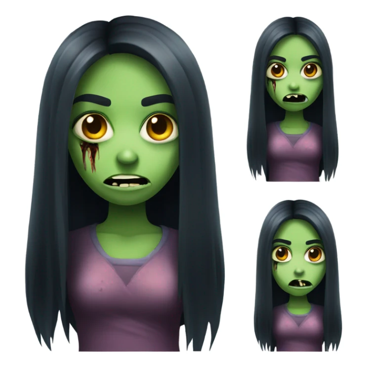 girl zombie with black long hair with teeth and serious face  sticker