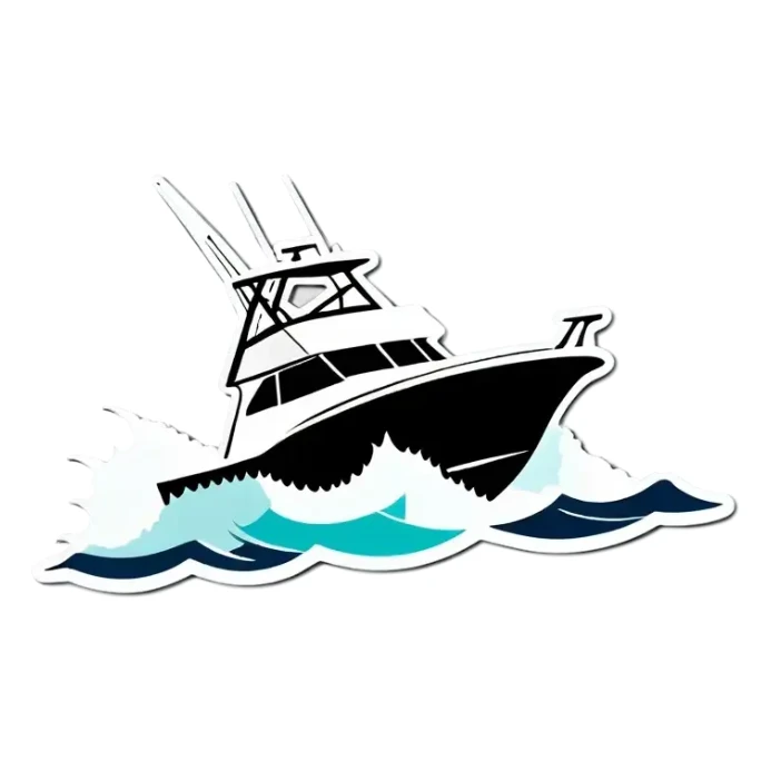 sport fishing boat over wave sticker
