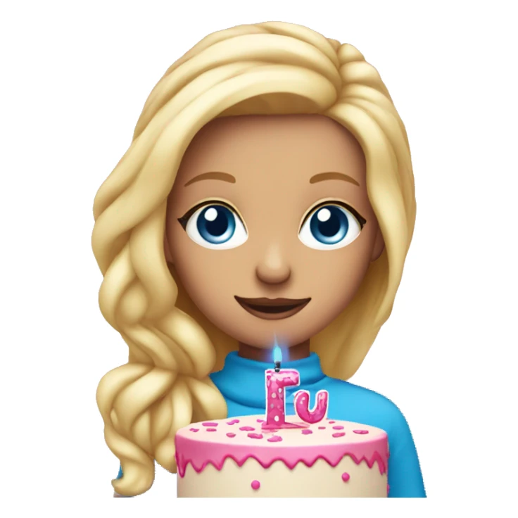 Blonde girl with blue eyes holding a pink birthday cake  sticker