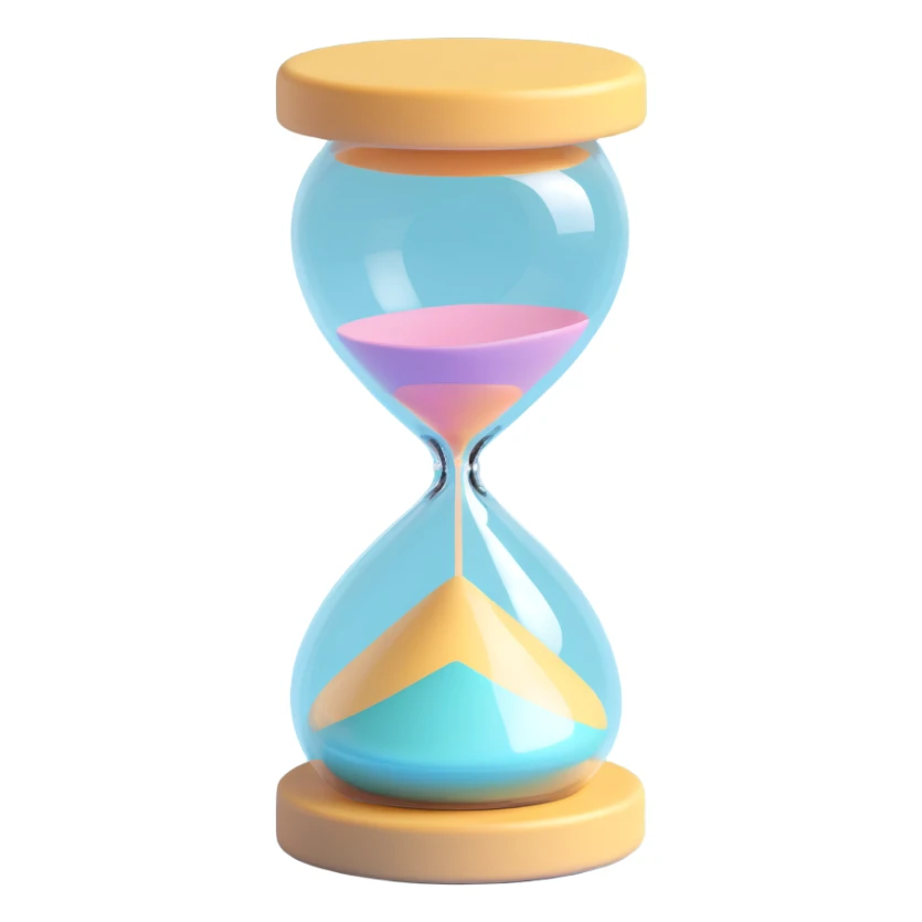 sweet 3D hourglass, rounded and soft, detailed shadows and highlights, pastel tones, delightful emoji-like look sticker