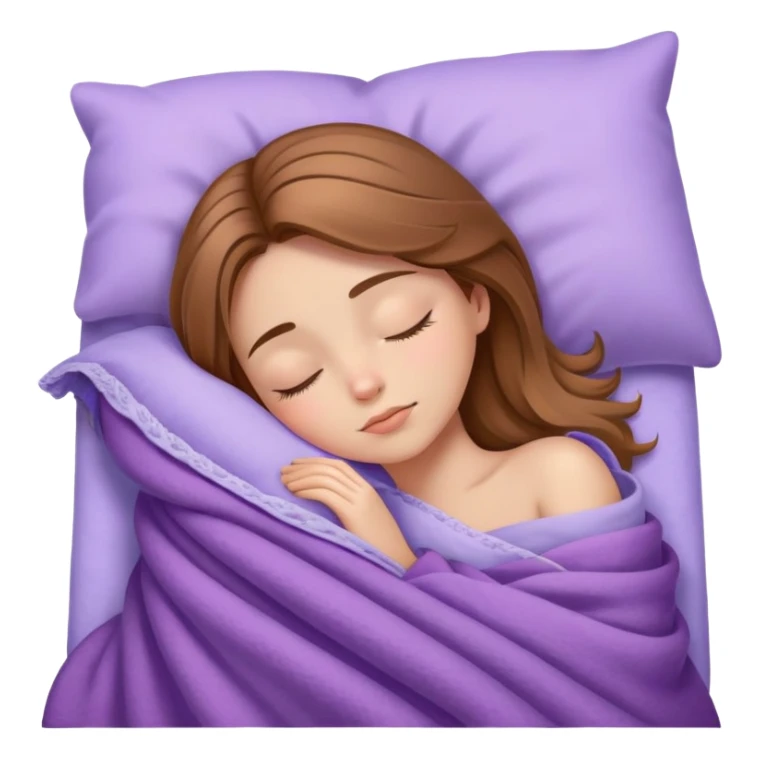 light brown hair girl sleeping on side with lilac blanket sticker