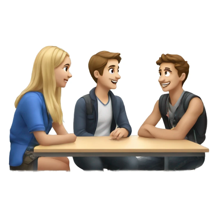 3 European students chatting at lesson sticker