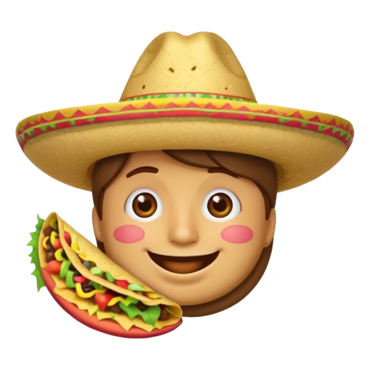smile emoji with sombrero hat eating taco sticker