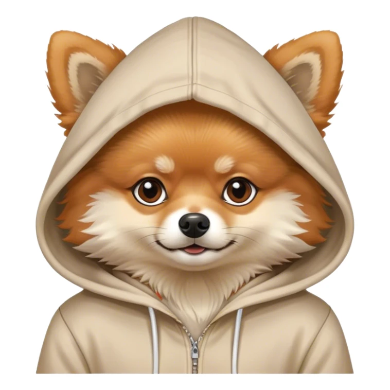 The orange and white Pomeranian wears a hoodie sticker
