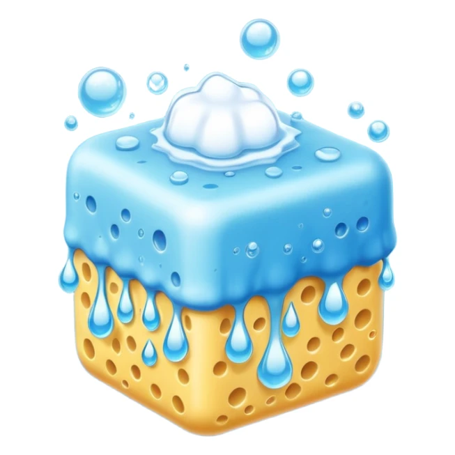 foam sponge object icon, soft sponge with soap foam, glossy wet look, 3D cartoon, mobile game icon style, centered, clean background, no text, no watermark

 sticker