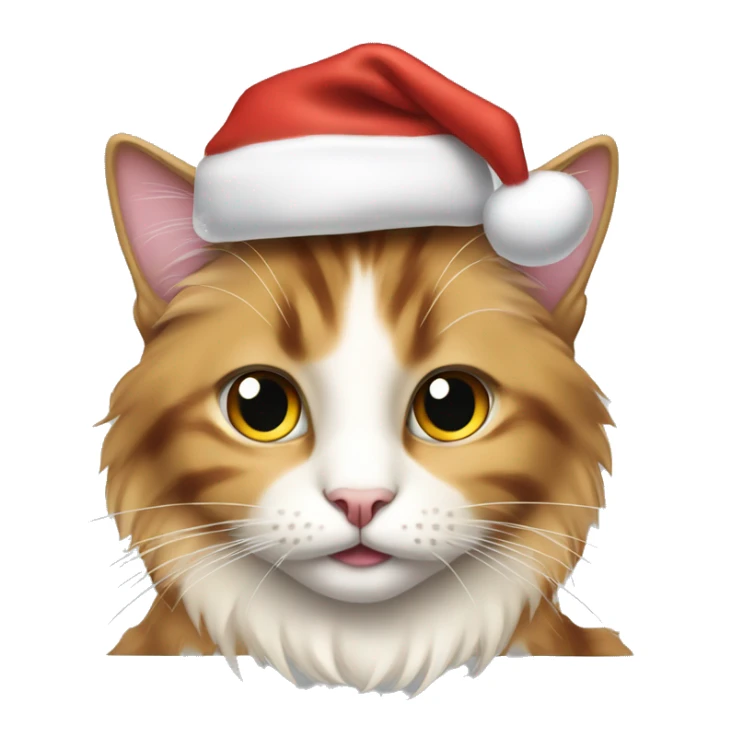 Long hair light calico cat wearing a Christmas hat sticker