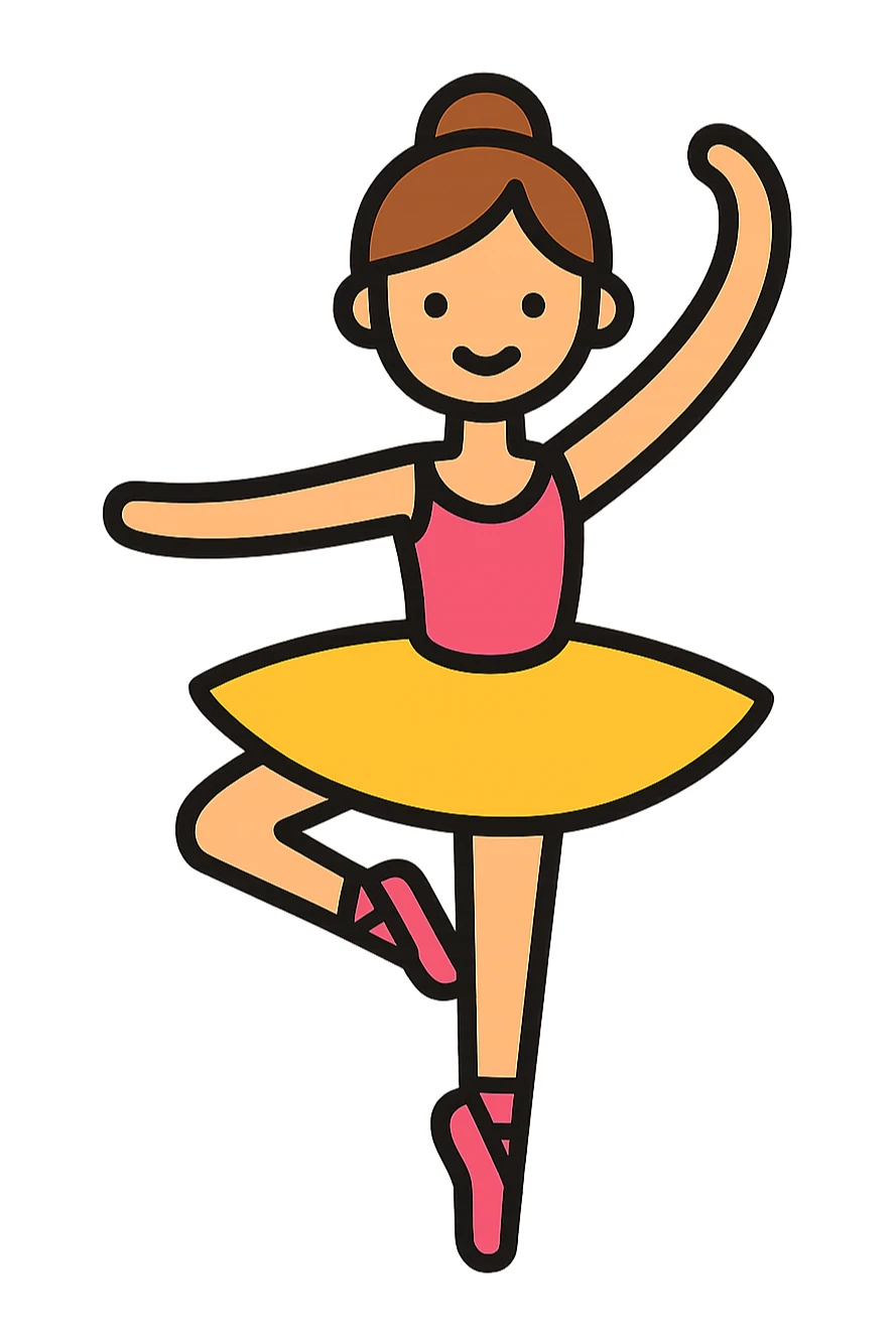 ballerina, lineal color icon with black outlines sticker