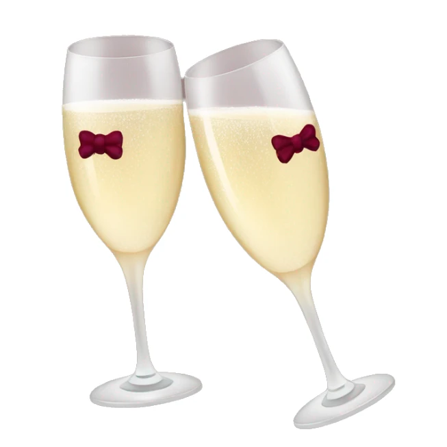 Two glasses of champagne cheering with burgundy bows sticker