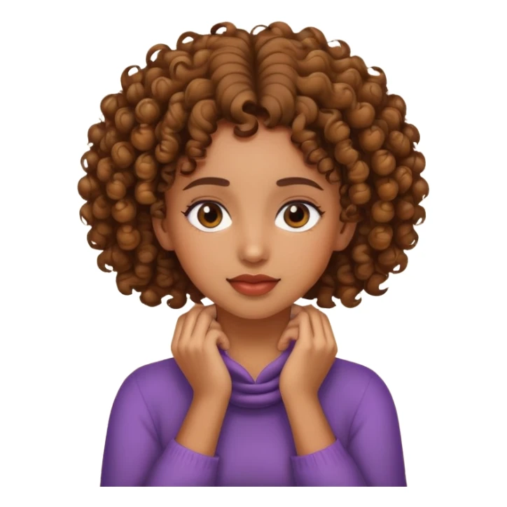 A brown girl with curly hair holding her neck with both hands. sticker