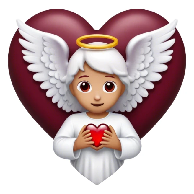 Deep maroon emoji heart with an angel inside  sticker