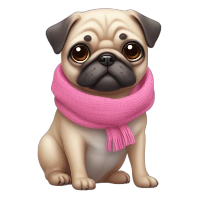 Pink kawaii Pug with cyan scarf sticker