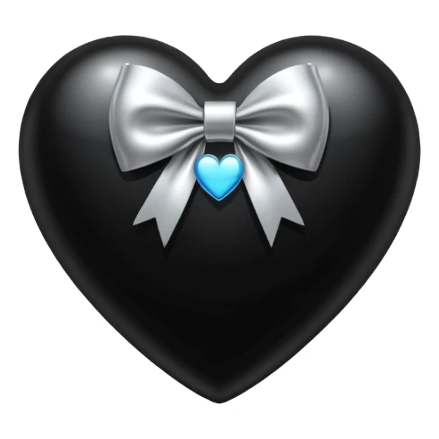 glossy black heart with a silver bow with heart pattern on the bow sticker