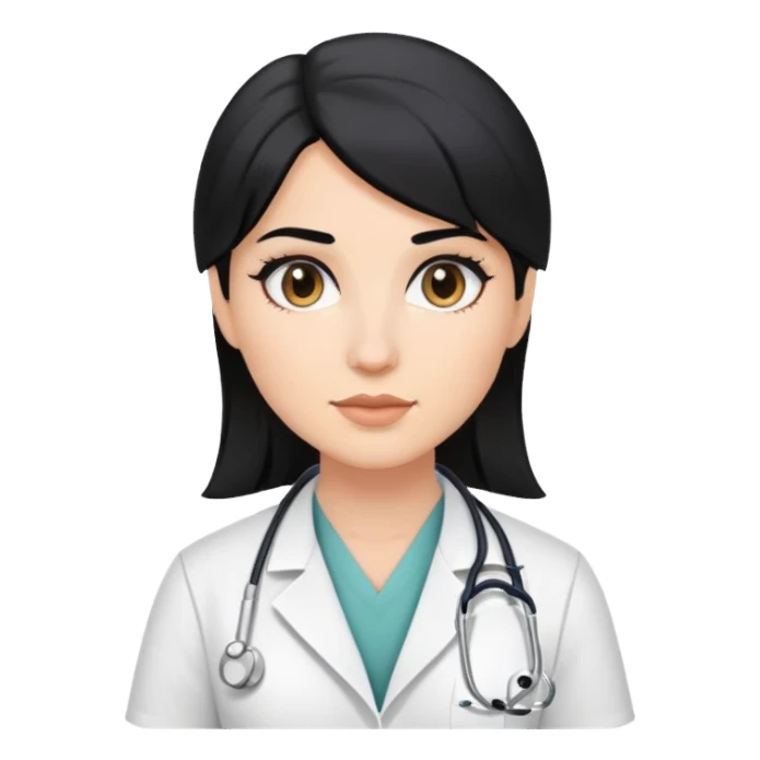 female white physician with black hair and black eyes sticker
