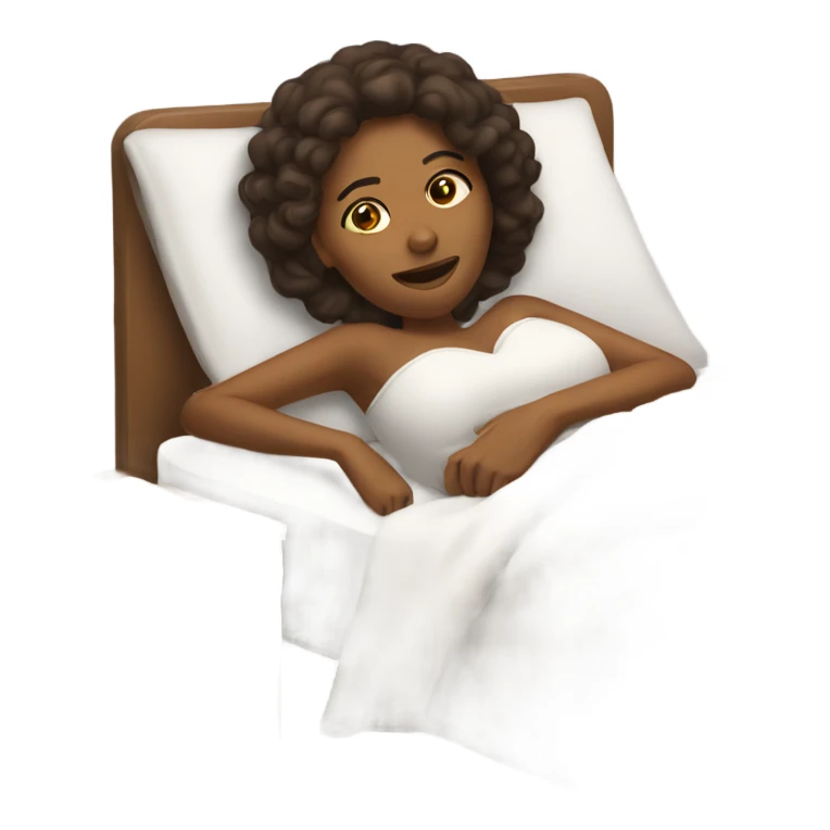 Brown woman laying in bed holding a phone sticker