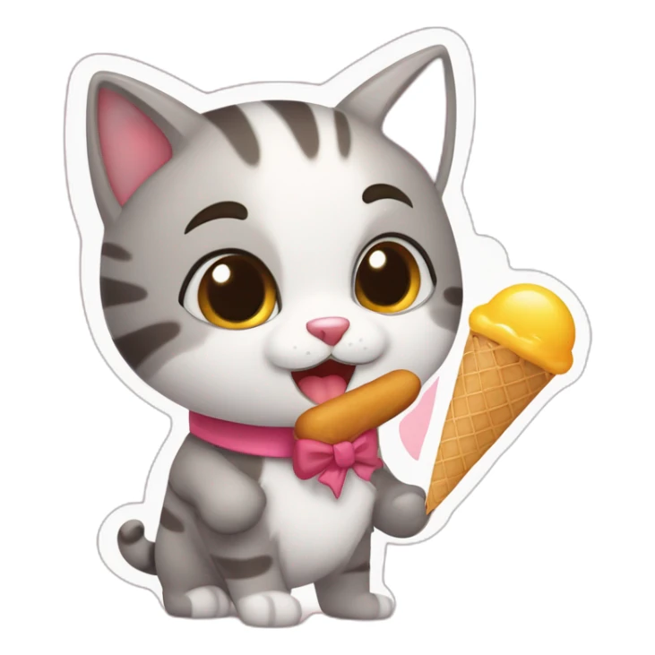 um gato comendo um sorvete dançando macarena comprando bitinino em cima de um cachorro sticker