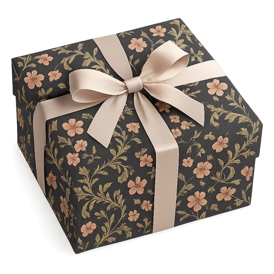 Elegant Rococo pale black pink ditsy floral gift box  , remove background sticker
