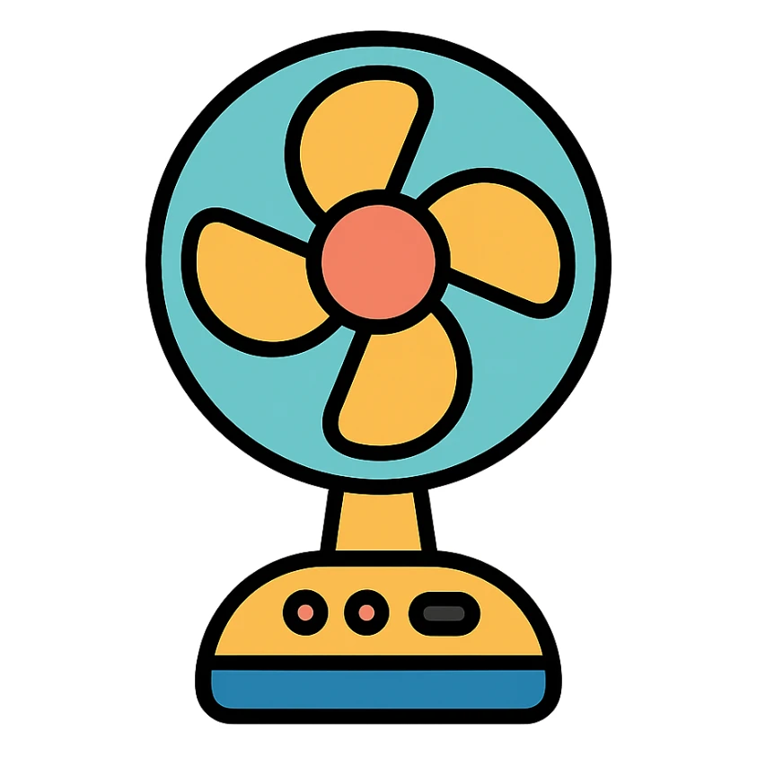 electric fan, color outline icon style, clean lines, modern look sticker
