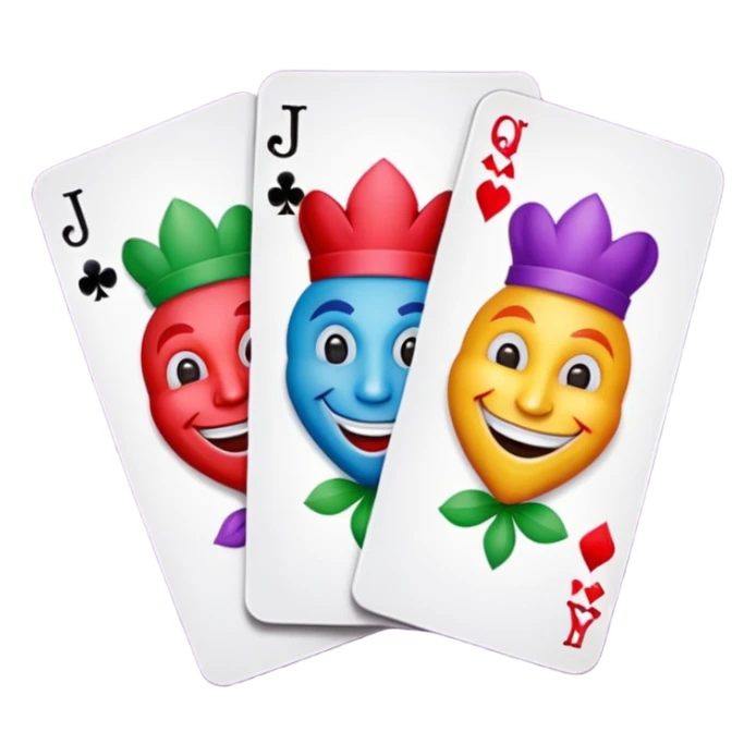 3 poker cards, with crazy colorful human jolly jokers inside, inversed face sticker