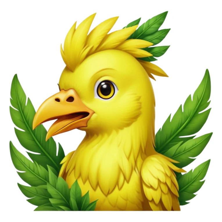 Chocobo eating gysahl greens, yellow bird munching on green leaves sticker
