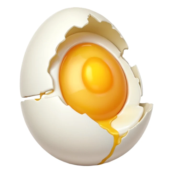 egg object icon, cracked egg with yolk, 3D cartoon, mobile game icon style, clean background, no text, no watermark
 sticker