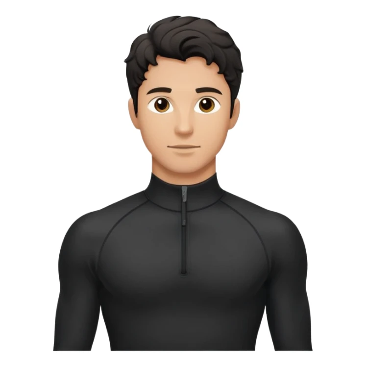 Black wavy-haired caucasian male in black athletic quarter-zip spandex top sticker