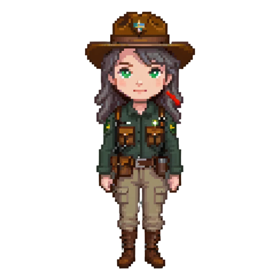 white woman park ranger with brown and gray hair sticker