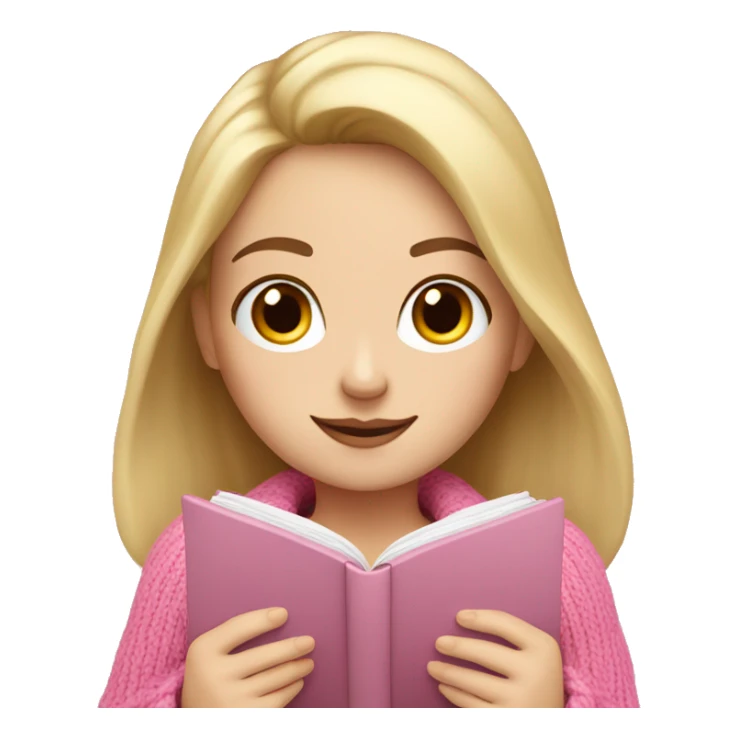 Pretty white girl with pink sweater reading cozy sticker