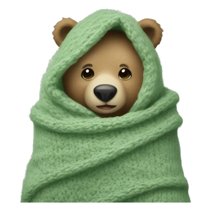 Cute Bear in knitted Sage green blanket sticker